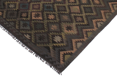 handmade Modern Kilim Black Blue Hand-Woven RECTANGLE 100% WOOL area rug 6 x 10