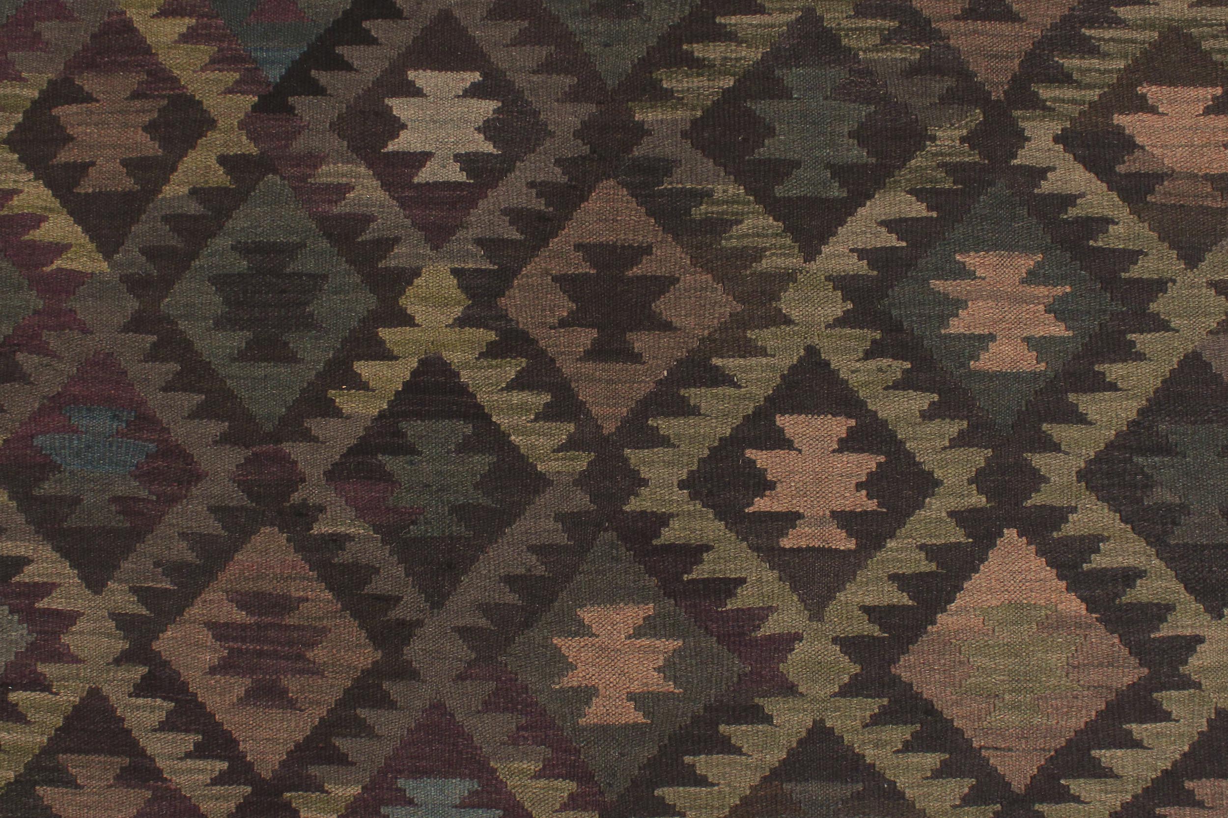 handmade Modern Kilim Black Blue Hand-Woven RECTANGLE 100% WOOL area rug 6 x 10