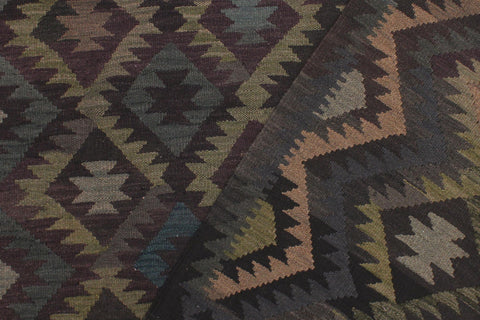 handmade Modern Kilim Black Blue Hand-Woven RECTANGLE 100% WOOL area rug 6 x 10