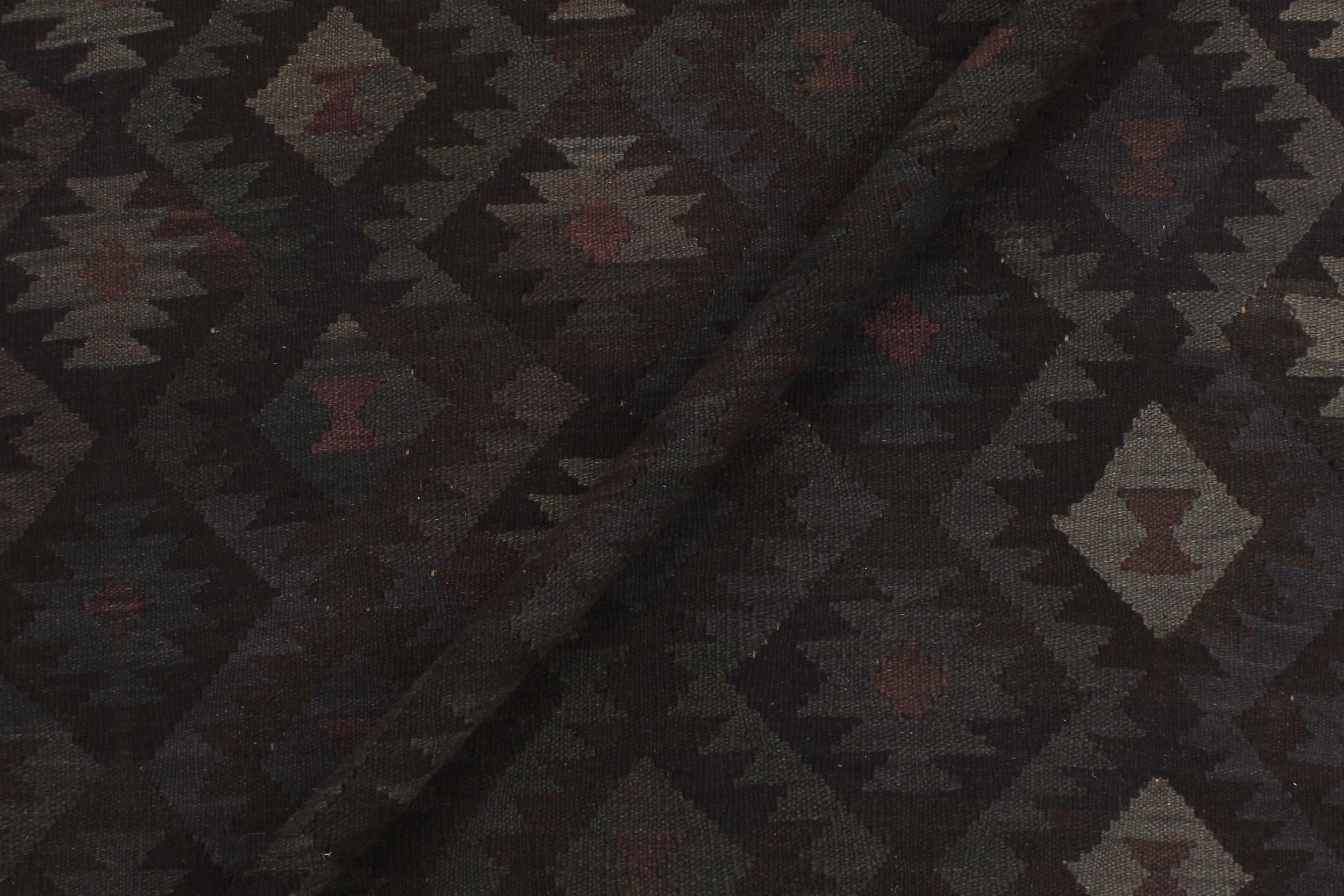 handmade Modern Kilim Black Blue Hand-Woven RECTANGLE 100% WOOL area rug 6 x 10