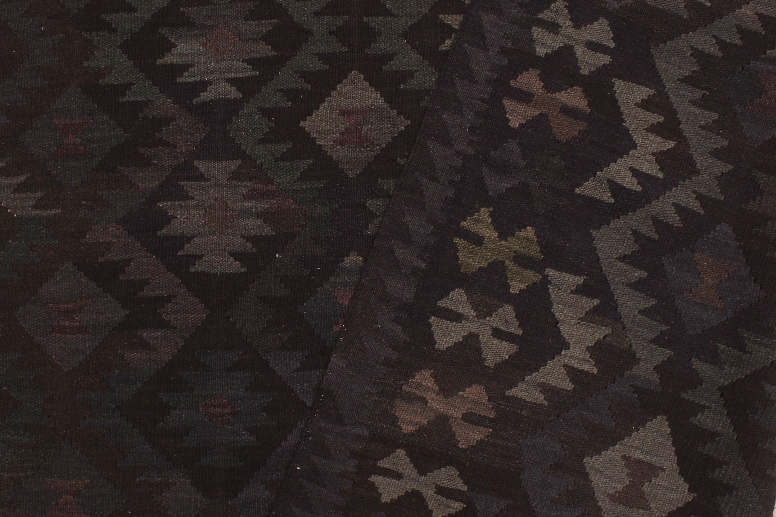 handmade Modern Kilim Black Blue Hand-Woven RECTANGLE 100% WOOL area rug 6 x 10