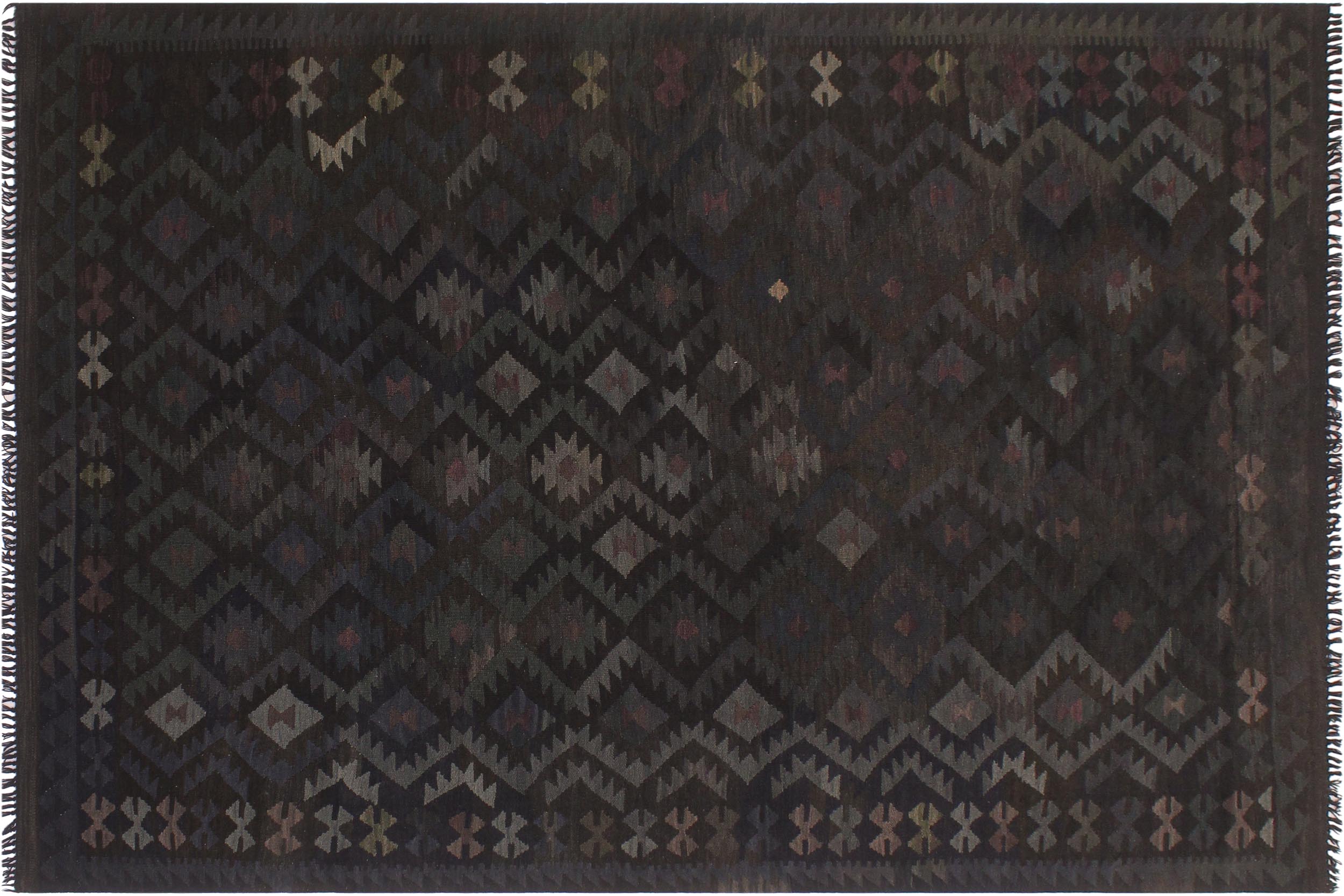 handmade Modern Kilim Black Blue Hand-Woven RECTANGLE 100% WOOL area rug 6 x 10