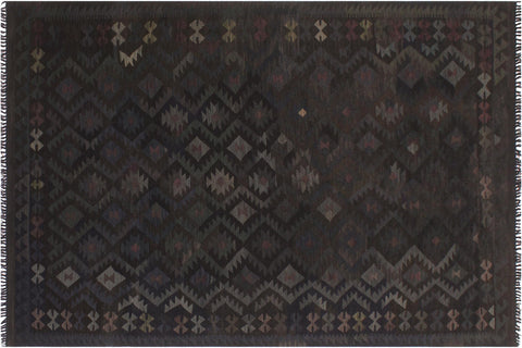 handmade Modern Kilim Black Blue Hand-Woven RECTANGLE 100% WOOL area rug 6 x 10