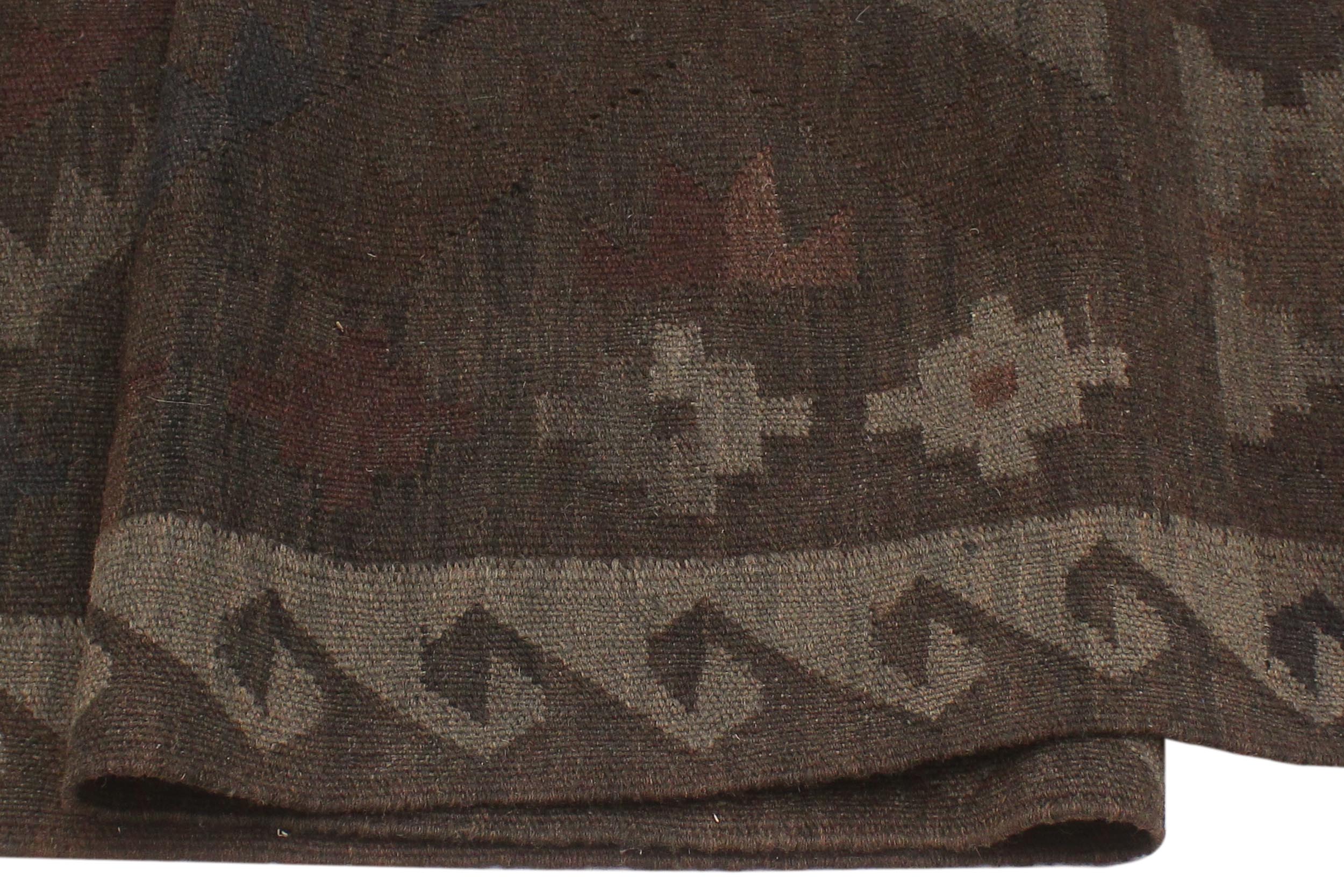 handmade Modern Kilim Brown Blue Hand-Woven RECTANGLE 100% WOOL area rug 6 x 10