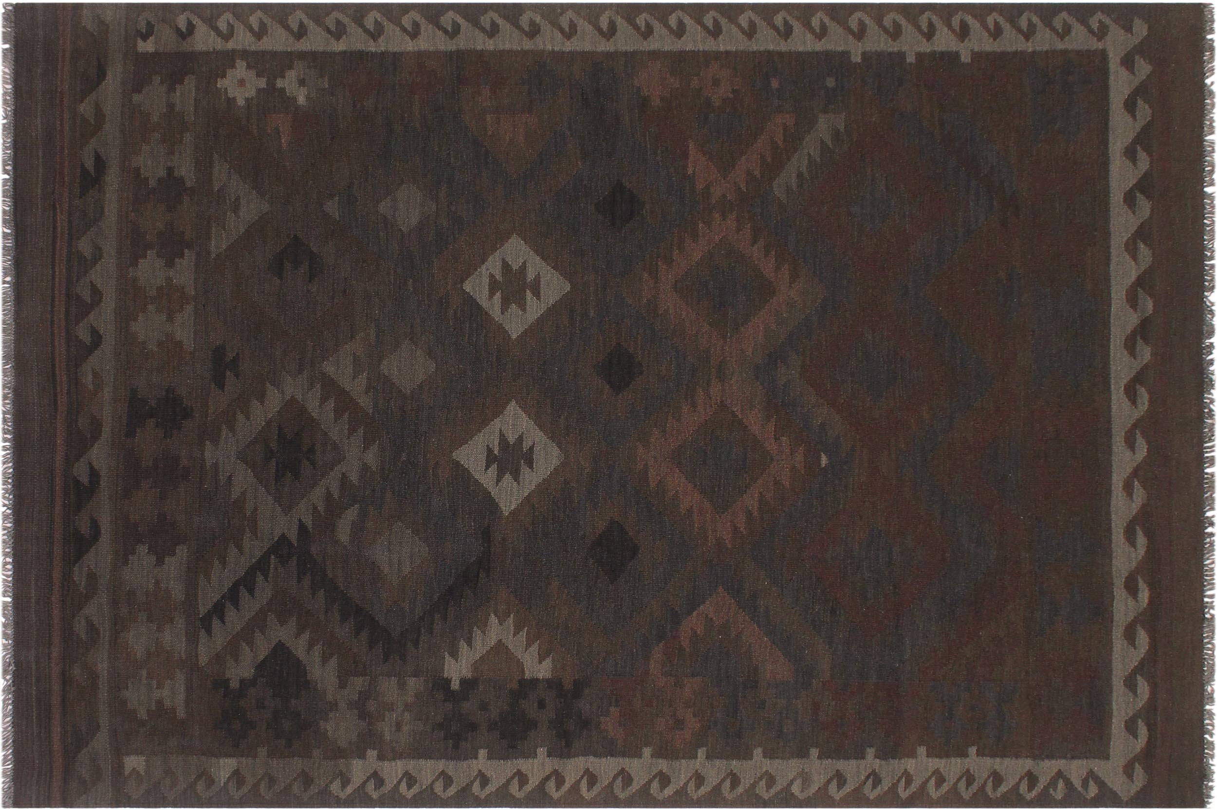 handmade Modern Kilim Brown Blue Hand-Woven RECTANGLE 100% WOOL area rug 6 x 10