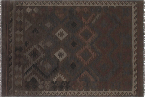 handmade Modern Kilim Brown Blue Hand-Woven RECTANGLE 100% WOOL area rug 6 x 10