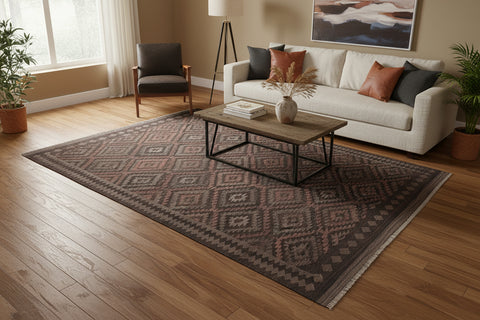 handmade Modern Kilim Black Blue Hand-Woven RECTANGLE 100% WOOL area rug 6 x 8