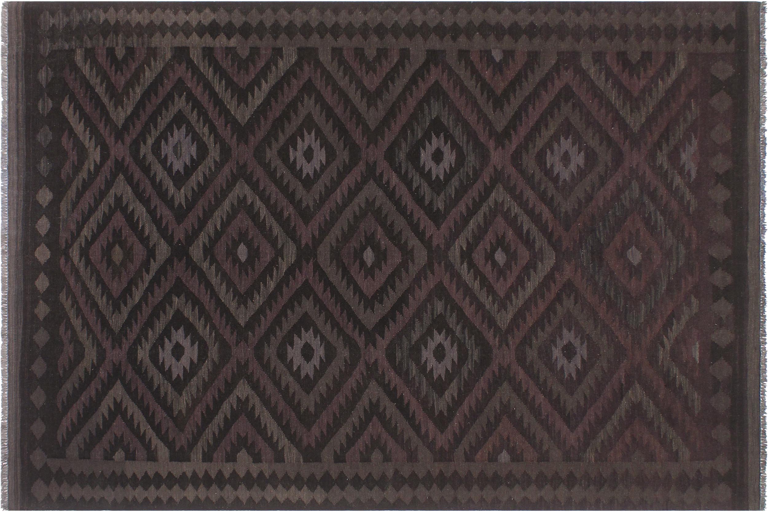 handmade Modern Kilim Black Blue Hand-Woven RECTANGLE 100% WOOL area rug 6 x 8