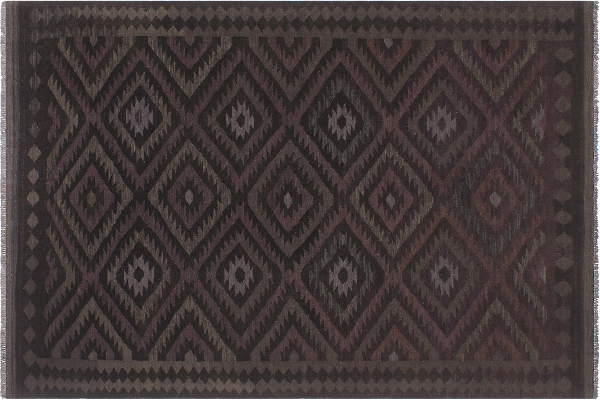 handmade Modern Kilim Black Blue Hand-Woven RECTANGLE 100% WOOL area rug 6 x 8