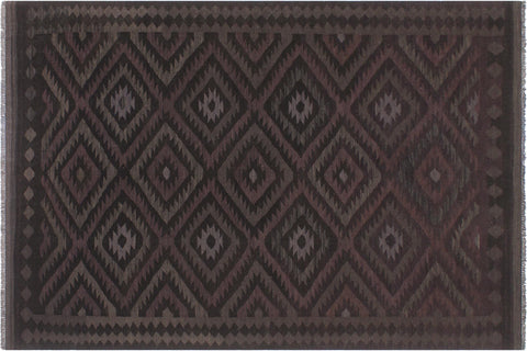 handmade Modern Kilim Black Blue Hand-Woven RECTANGLE 100% WOOL area rug 6 x 8