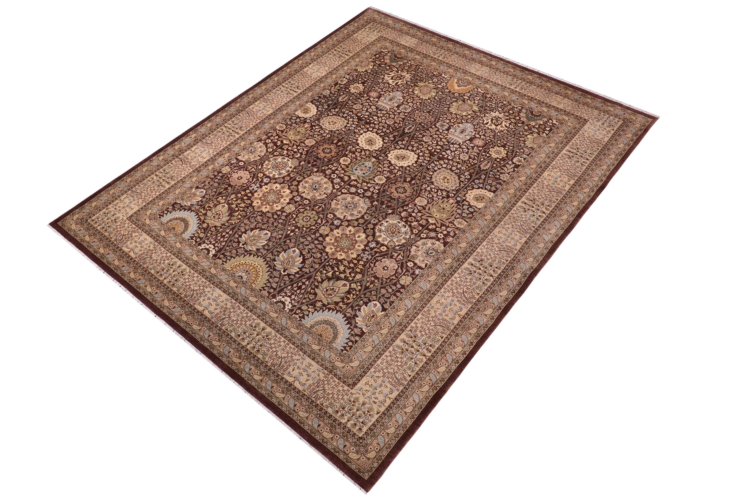 handmade Traditional Veg Dye Brown Tan Hand Knotted RECTANGLE 100% WOOL area rug 10' x 14'
