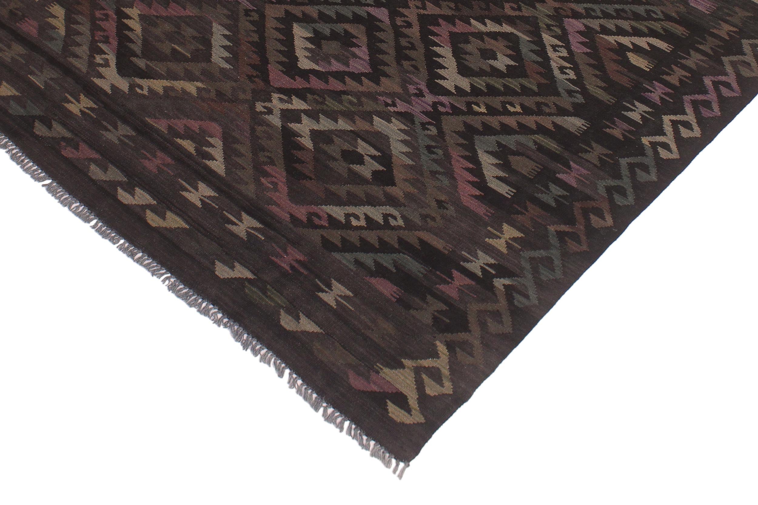 handmade Modern Kilim Black Brown Hand-Woven RECTANGLE 100% WOOL area rug 5 x 8