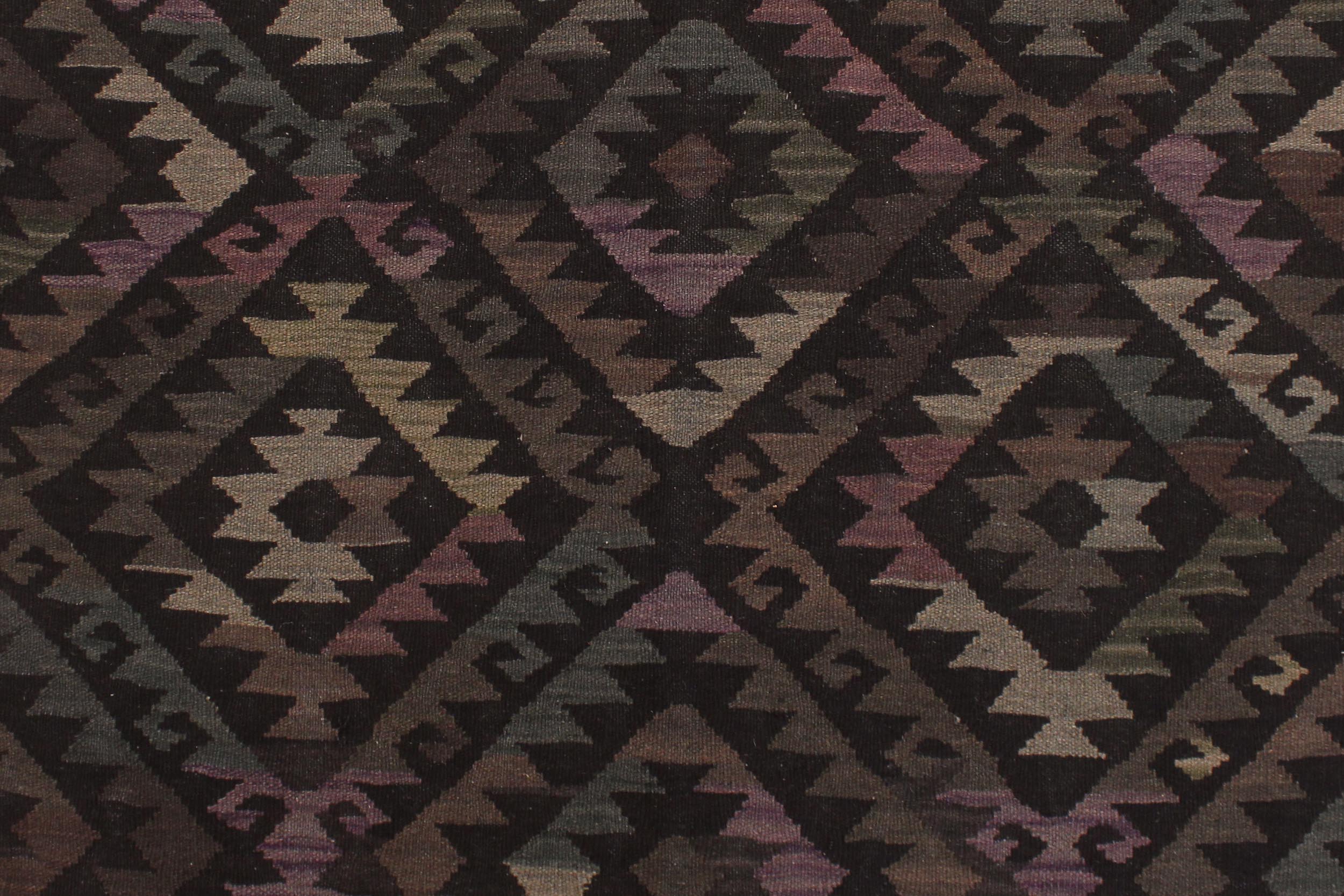 handmade Modern Kilim Black Brown Hand-Woven RECTANGLE 100% WOOL area rug 5 x 8