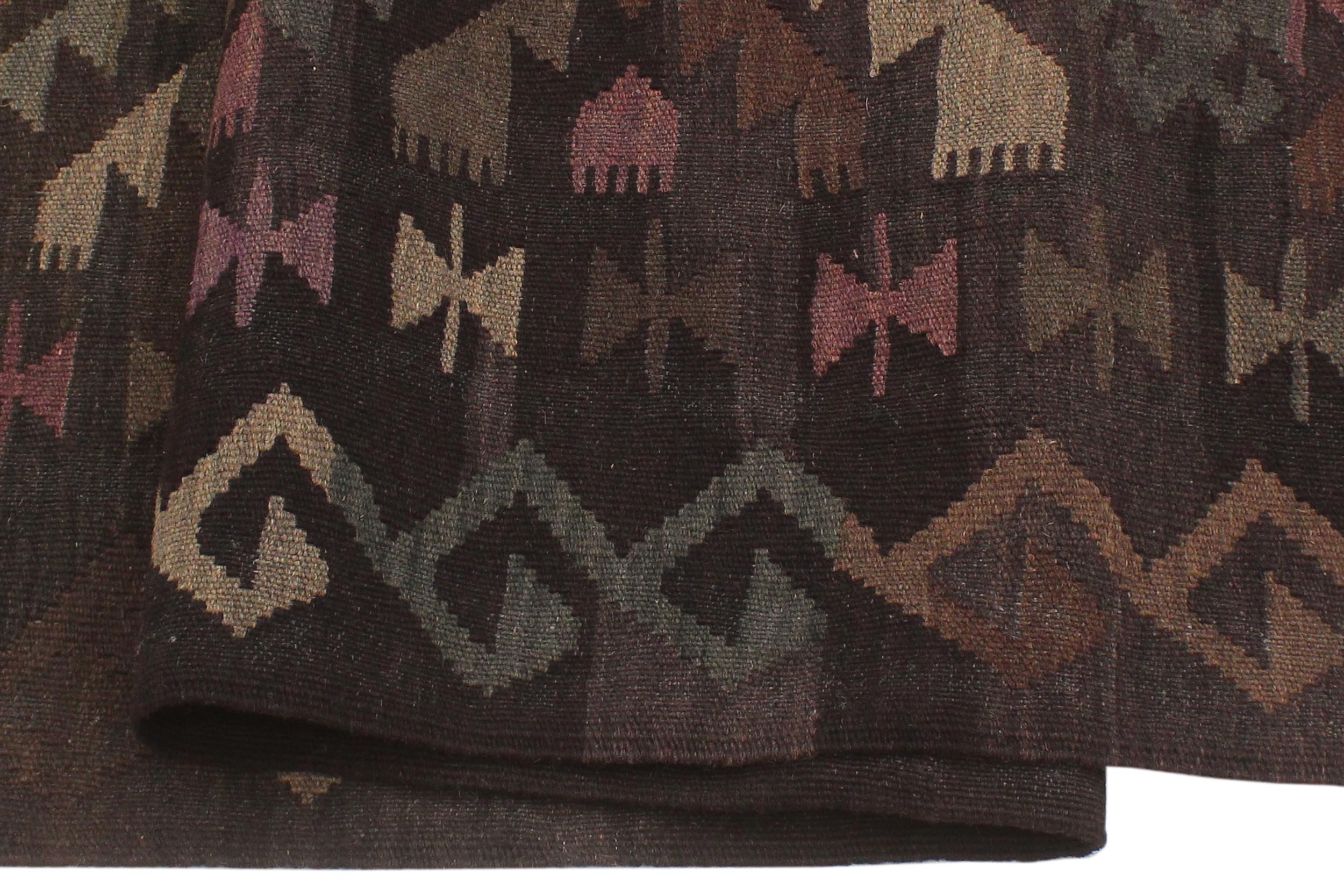 handmade Modern Kilim Black Brown Hand-Woven RECTANGLE 100% WOOL area rug 5 x 8