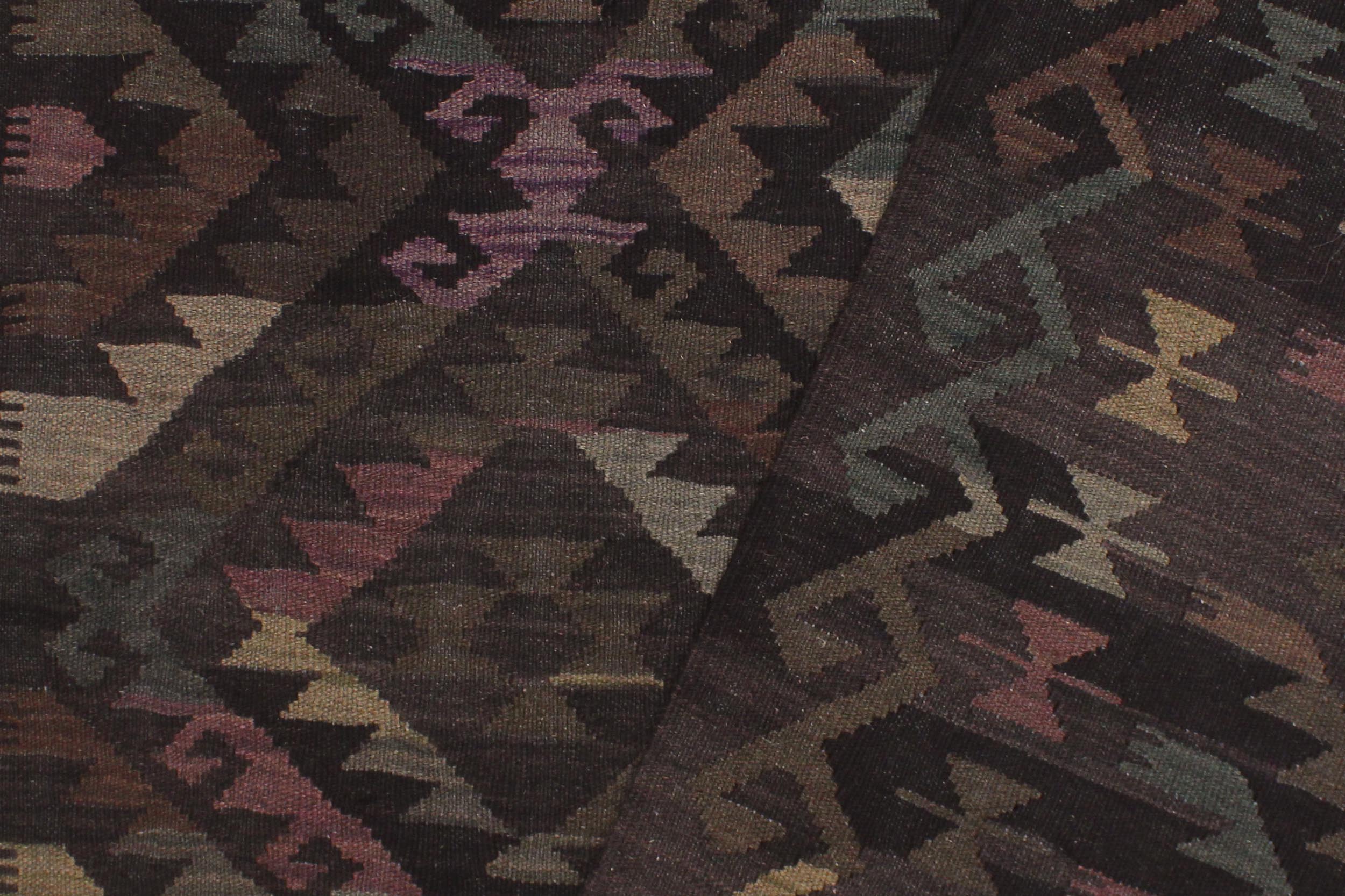 handmade Modern Kilim Black Brown Hand-Woven RECTANGLE 100% WOOL area rug 5 x 8