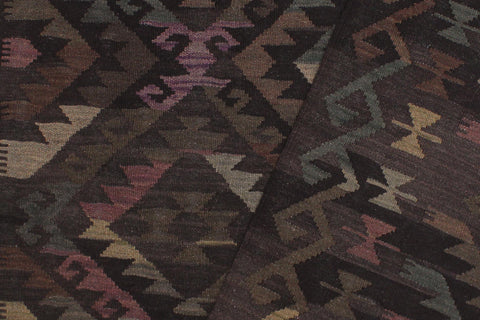 handmade Modern Kilim Black Brown Hand-Woven RECTANGLE 100% WOOL area rug 5 x 8