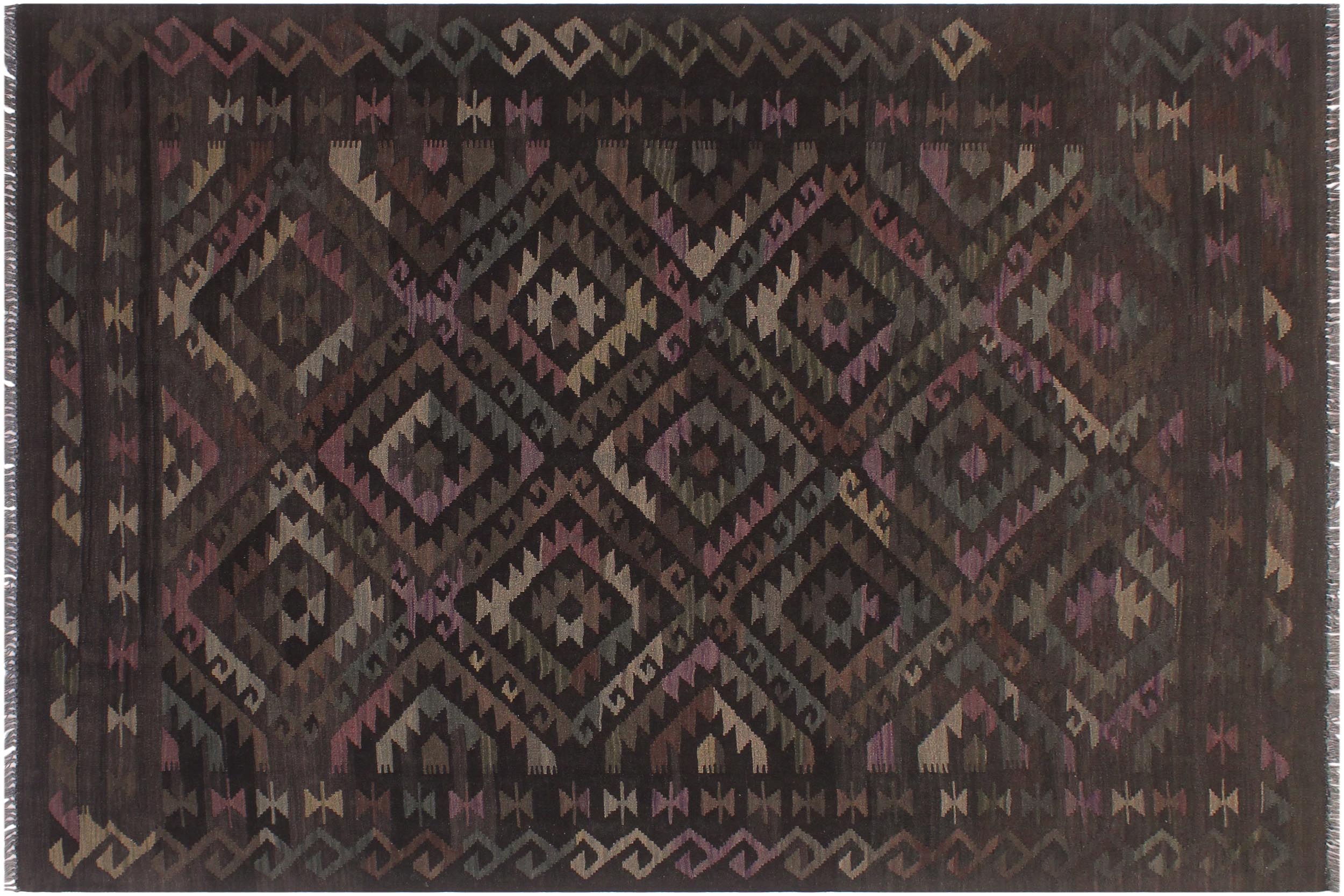 handmade Modern Kilim Black Brown Hand-Woven RECTANGLE 100% WOOL area rug 5 x 8