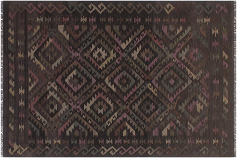 handmade Modern Kilim Black Brown Hand-Woven RECTANGLE 100% WOOL area rug 5 x 8