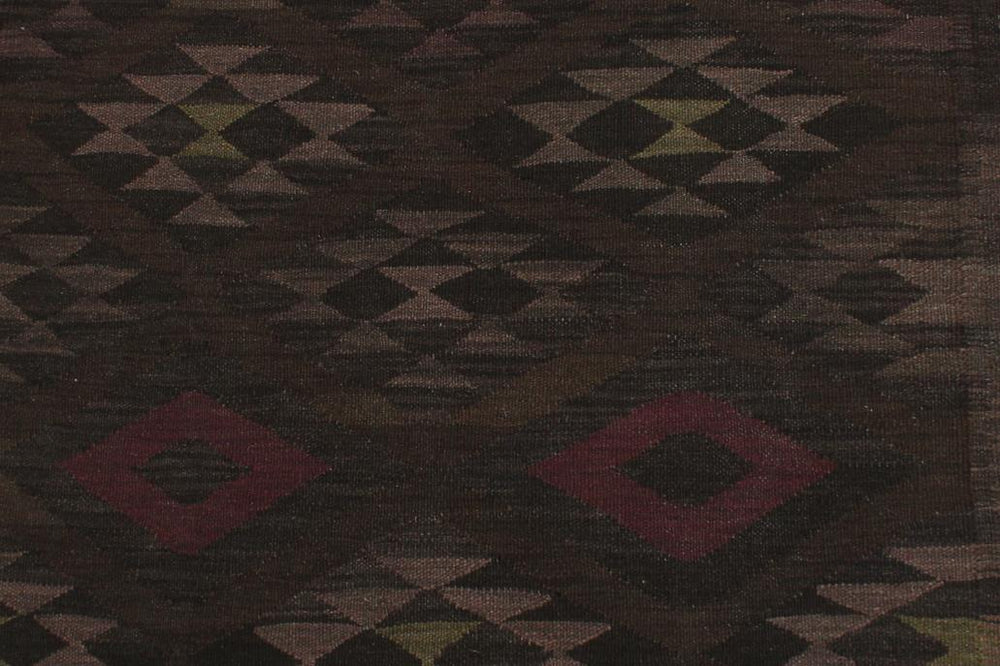 Flat Weave Kilim Antique Navaho Vintage handmade Geometric Kilim Charcoal Brown Hand-Woven Rectangle 100% Wool Area Rug 6x8 
