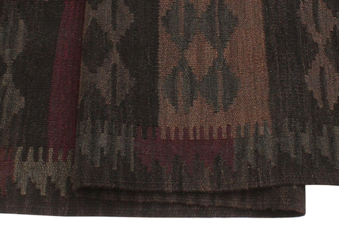 handmade Modern Kilim Charcoal Brown Hand-Woven RECTANGLE 100% WOOL area rug 6 x 8