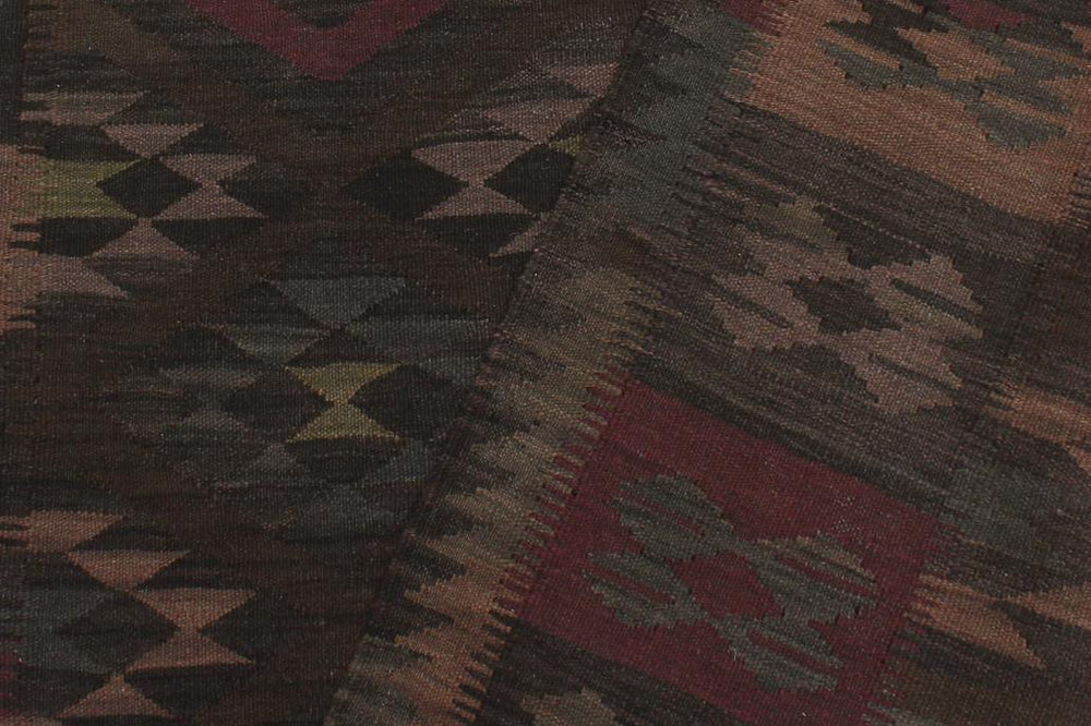 Flat Weave Kilim Antique Navaho Vintage handmade Geometric Kilim Charcoal Brown Hand-Woven Rectangle 100% Wool Area Rug 6x8 