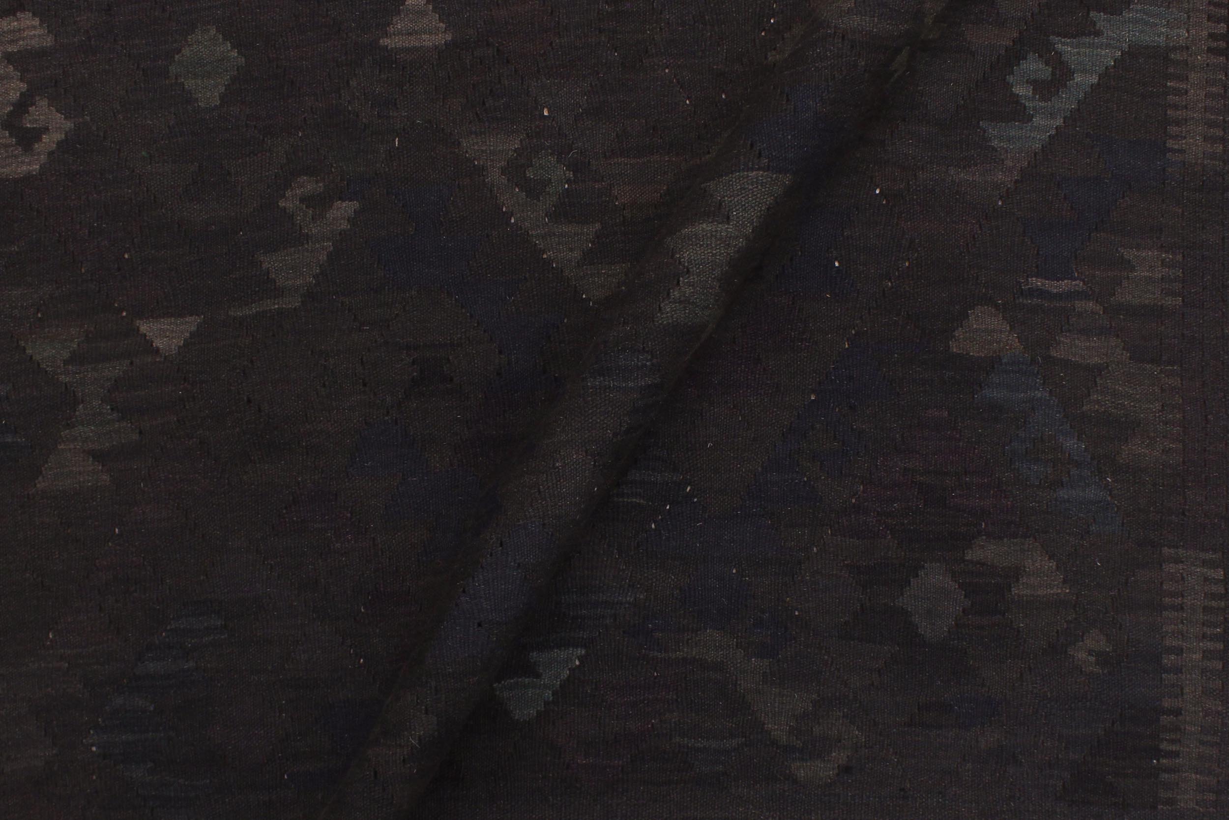 handmade Modern Kilim Black Blue Hand-Woven RECTANGLE 100% WOOL area rug 6 x 8