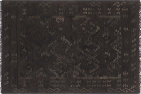 handmade Modern Kilim Black Blue Hand-Woven RECTANGLE 100% WOOL area rug 6 x 8