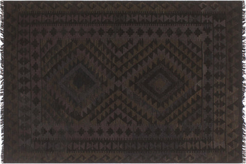 handmade Modern Kilim Black Blue Hand-Woven RECTANGLE 100% WOOL area rug 5x6