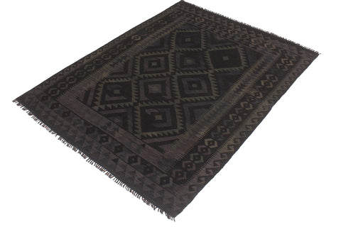 handmade Modern Kilim Black Blue Hand-Woven RECTANGLE 100% WOOL area rug 5x6