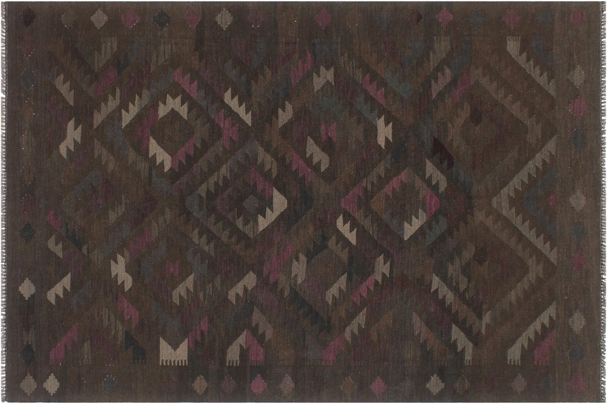 handmade Modern Kilim Brown Blue Hand-Woven RECTANGLE 100% WOOL area rug 6 x 8