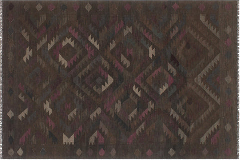 handmade Modern Kilim Brown Blue Hand-Woven RECTANGLE 100% WOOL area rug 6 x 8