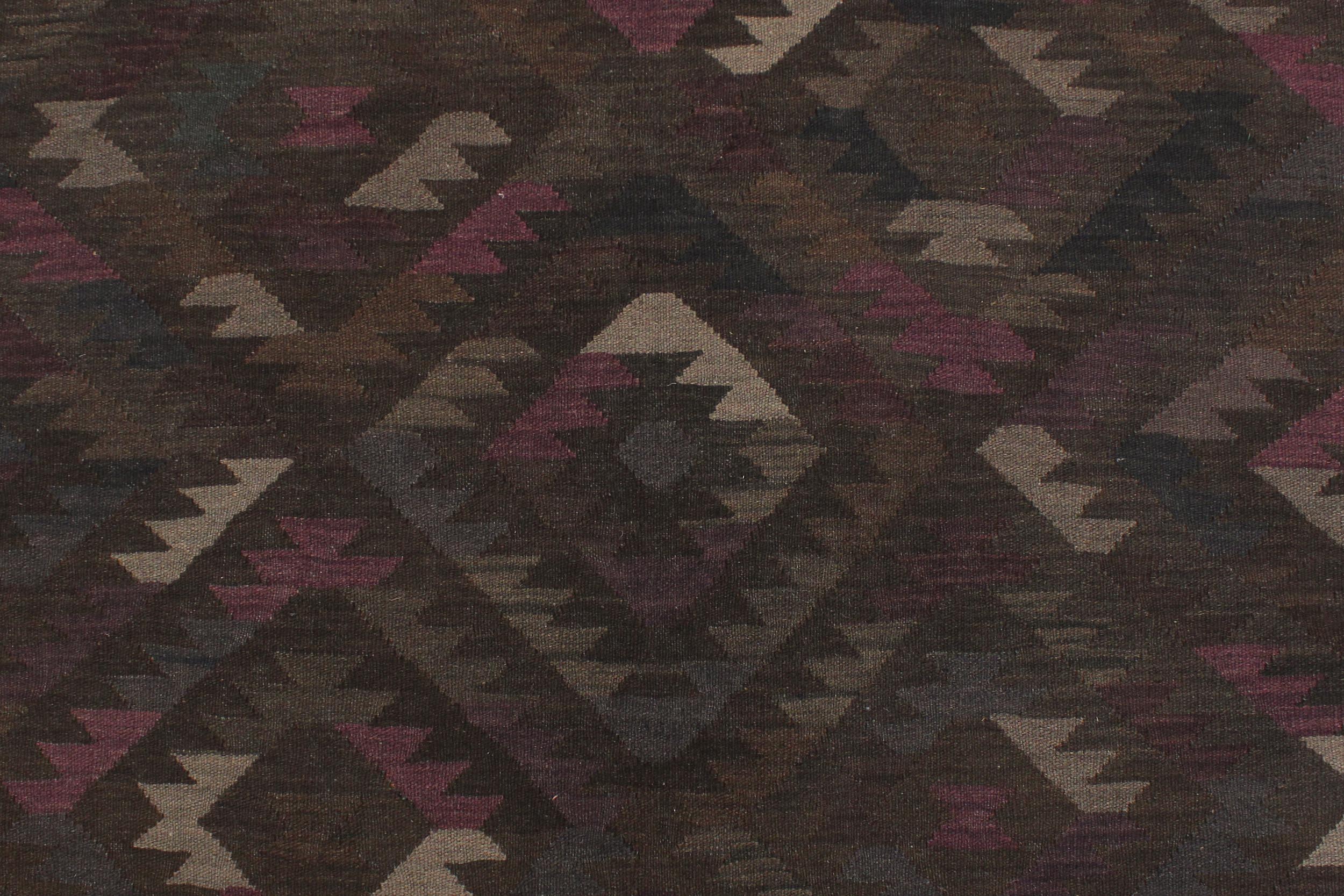 handmade Modern Kilim Brown Blue Hand-Woven RECTANGLE 100% WOOL area rug 6 x 8