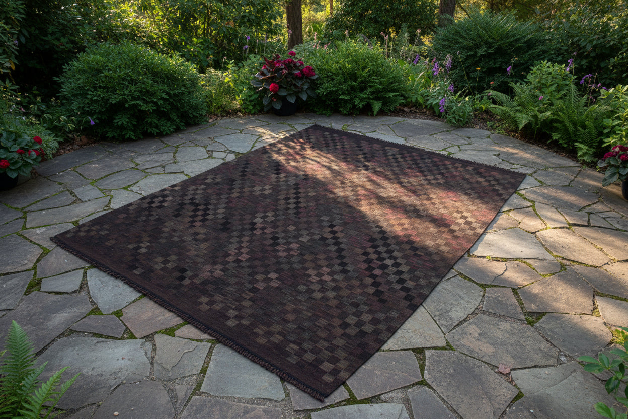 handmade Modern Kilim Black Brown Hand-Woven RECTANGLE 100% WOOL area rug 5 x 7