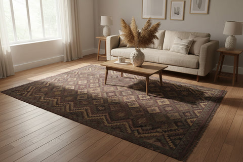 handmade Modern Kilim Purple Green Hand-Woven RECTANGLE 100% WOOL area rug 6 x 10