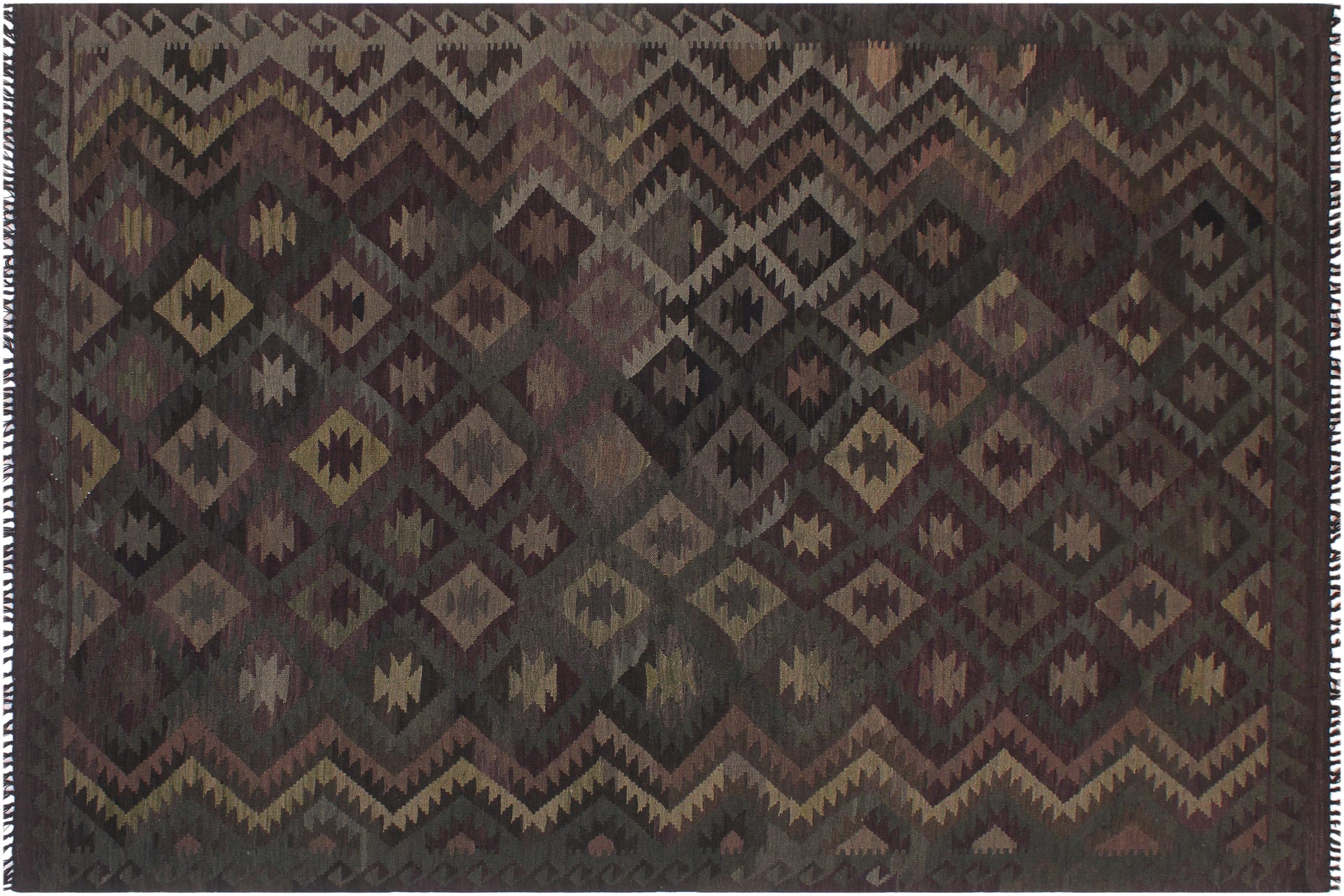 handmade Modern Kilim Purple Green Hand-Woven RECTANGLE 100% WOOL area rug 6 x 10