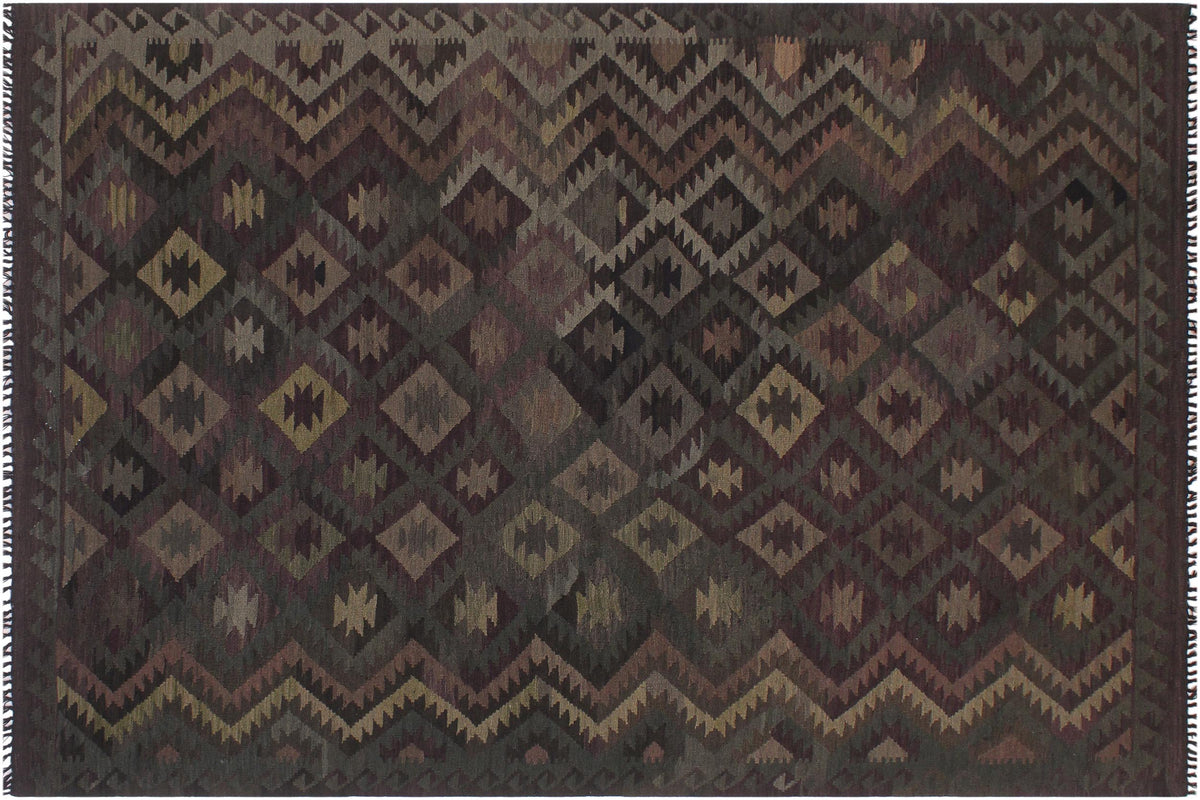 handmade Modern Kilim Purple Green Hand-Woven RECTANGLE 100% WOOL area rug 6 x 10