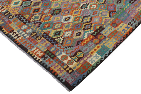 handmade Geometric Kilim Rust Brown Hand-Woven RECTANGLE 100% WOOL area rug 10 x 13