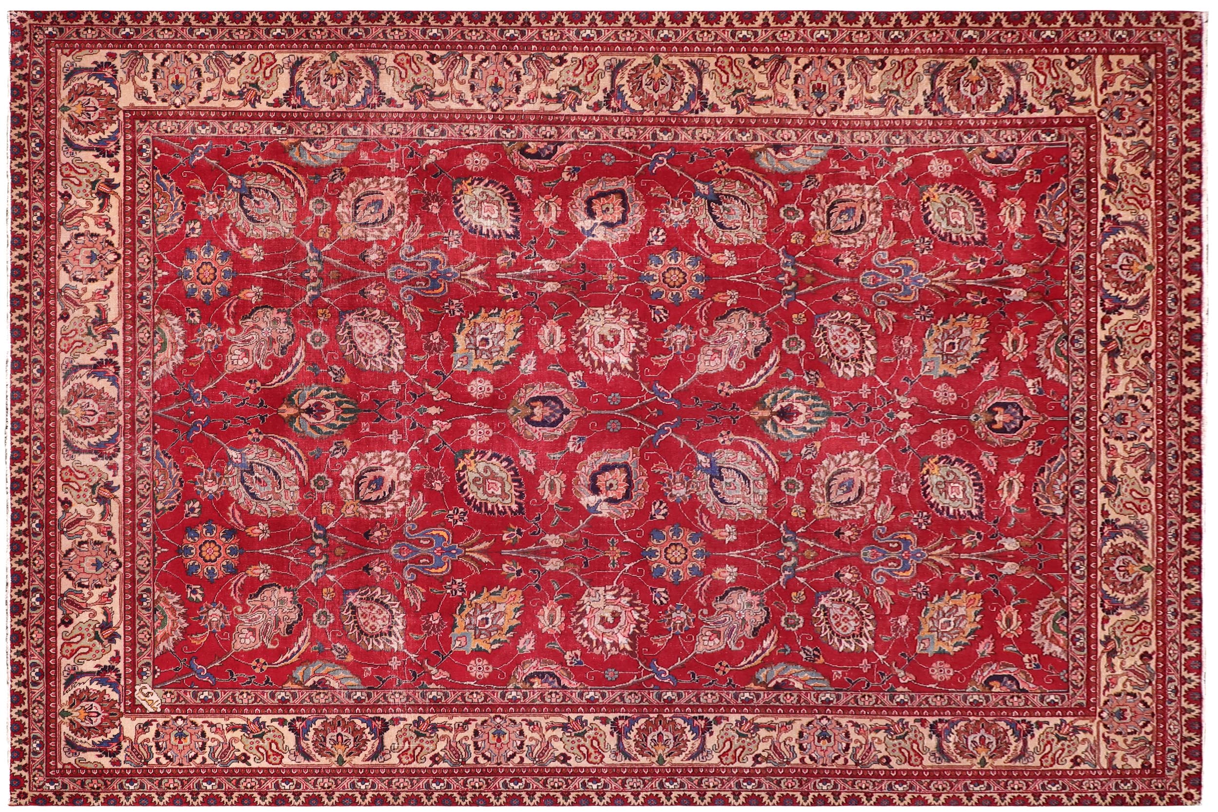 handmade Vintage Antique Red Beige Hand Knotted RECTANGLE 100% WOOL area rug 10' x 13'