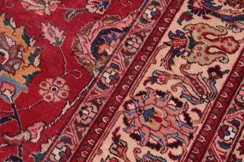 Traditional handmade Persian vintage distressed Red Beige Hand Knotted RECTANGLE 100% WOOL area rug 10X13