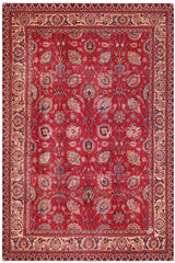 Traditional handmade Persian vintage distressed Red Beige Hand Knotted RECTANGLE 100% WOOL area rug 10X13