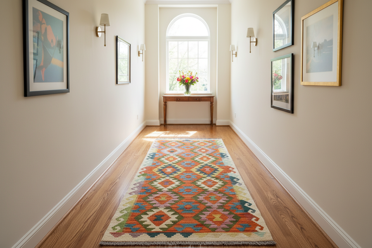 handmade Geometric Kilim Rust Beige Hand-Woven RUNNER 100% WOOL area rug 3 x 6