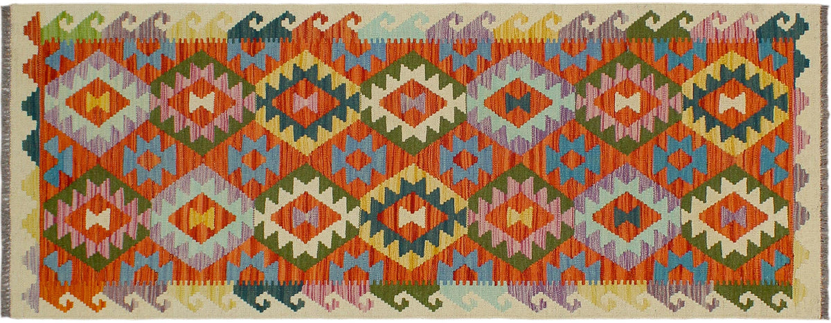 handmade Geometric Kilim Rust Beige Hand-Woven RUNNER 100% WOOL area rug 3 x 6