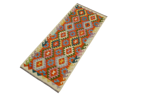 handmade Geometric Kilim Rust Beige Hand-Woven RUNNER 100% WOOL area rug 3 x 6