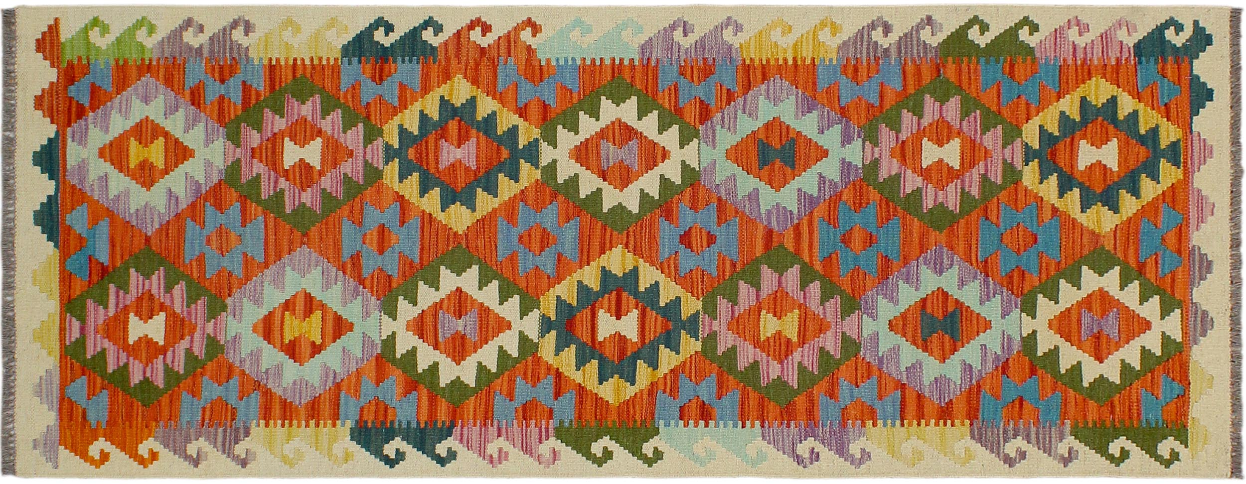 handmade Geometric Kilim Rust Beige Hand-Woven RUNNER 100% WOOL area rug 3 x 6