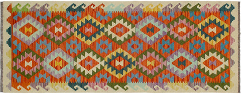 handmade Geometric Kilim Rust Beige Hand-Woven RUNNER 100% WOOL area rug 3 x 6