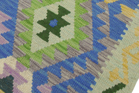 handmade Geometric Kilim Blue Gold Hand-Woven RUNNER 100% WOOL area rug 3 x 6