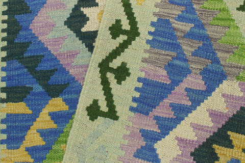 handmade Geometric Kilim Blue Gold Hand-Woven RUNNER 100% WOOL area rug 3 x 6