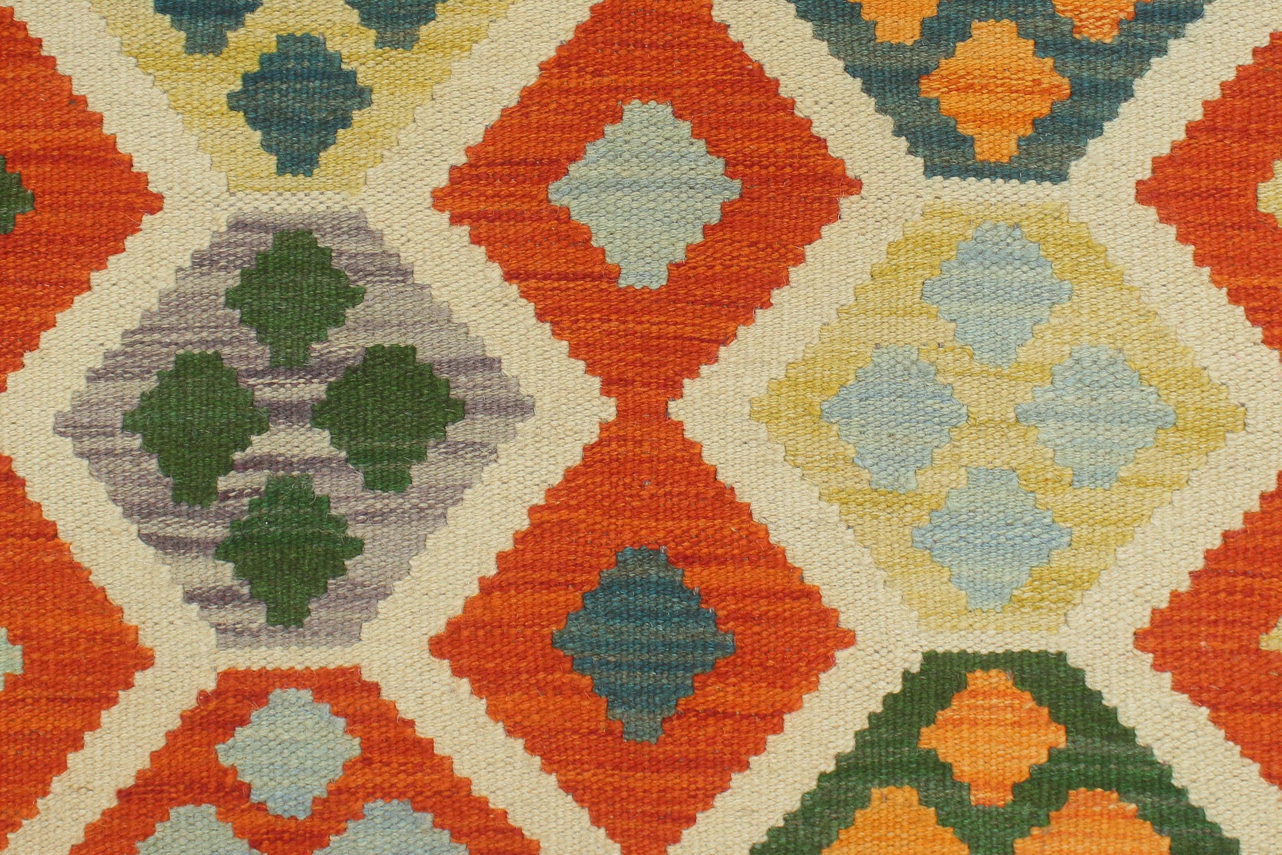 handmade Geometric Kilim Rust Blue Hand-Woven RUNNER 100% WOOL area rug 3 x 6