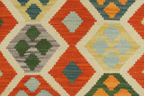 handmade Geometric Kilim Rust Blue Hand-Woven RUNNER 100% WOOL area rug 3 x 6