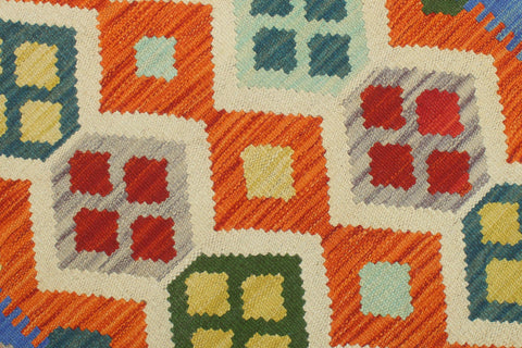 handmade Geometric Kilim Rust Blue Hand-Woven RUNNER 100% WOOL area rug 3 x 6